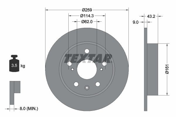 TEXTAR Δισκόπλακα 92268403 Αγωνιστικές δισκόπλακες TEXTAR Suzuki SX4 PRO 92268403