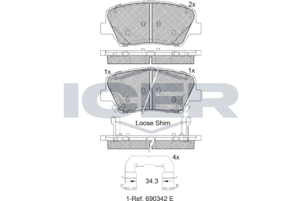 ICER Bromsbelägg 182147 182147 ICER bromskloss Kia OPTIMA