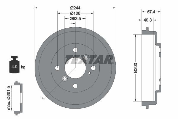 TEXTAR Tambor de travão 94031900 94031900 Tambor de roda FORD COUGAR TEXTAR