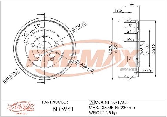 FREMAX Remtrommel BD-3961 Remtrommels FREMAX KUGA BD-3961 goedkoop