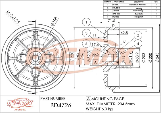 FREMAX Bromstrumma BD-4726 BD-4726 FREMAX bromstrumma PEUGEOT 5008