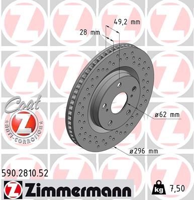 ZIMMERMANN Disco freno 590.2810.52 ZIMMERMANN 590.2810.52 Disco freno TOYOTA Avalon Sedan (_X3_) 3.5 (GSX30_) 280 CV 2007