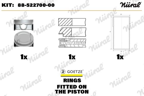 NÜRAL Kit riparazione, Pistone / Canna cilindro 88-522700-00 NÜRAL 88-522700-00 Kit riparazione, Pistone / Canna cilindro