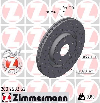 ZIMMERMANN Remschijf 200.2533.52 Nissan VANETTE Sportremschijven ZIMMERMANN SPORT COAT Z 200.2533.52