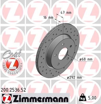 ZIMMERMANN Disco freno 200.2536.52 200.2536.52 SPORT COAT Z costo Dischi freno sportivi RENAULT MEGANE ZIMMERMANN