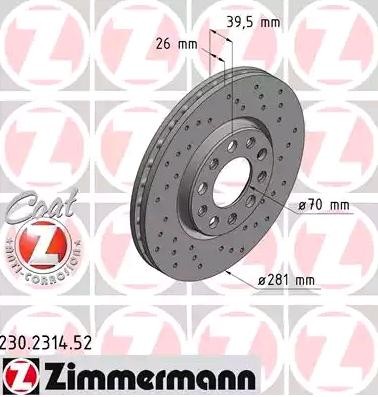 ZIMMERMANN Brake disc 230.2314.52 230.2314.52 ZIMMERMANN brake discs FIAT TIPO