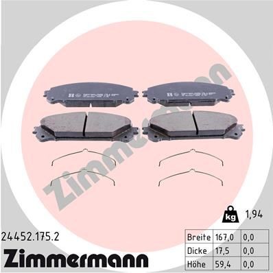 ZIMMERMANN Piduriklotsid 24452.175.2 24452.175.2 Piduriklotsid ZIMMERMANN TOYOTA PREVIA