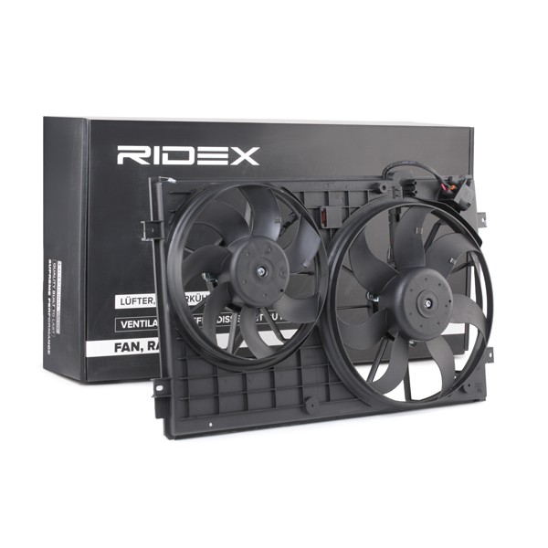 RIDEX Jäähdyttimen tuuletin 508R0027 Jäähdyttimen tuuletin RIDEX Ø: 360/295 mm, 12V, 220/150W, Jäähdytystuulettimen kehällä, Ohjainlaitteella