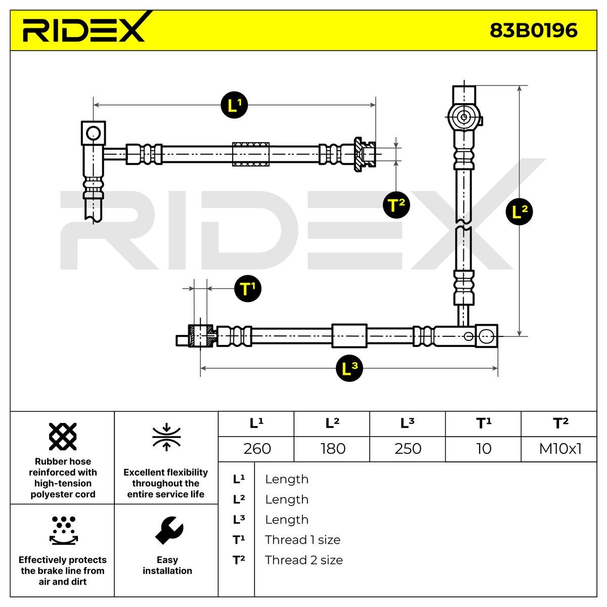 RIDEX Bremseslange 83B0196 83B0196 Bremseslange RIDEX NISSAN PICK UP