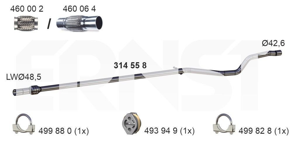 ERNST Tubo gas scarico 314558 314558 costo Tubo gas scarico ERNST FIAT UNO