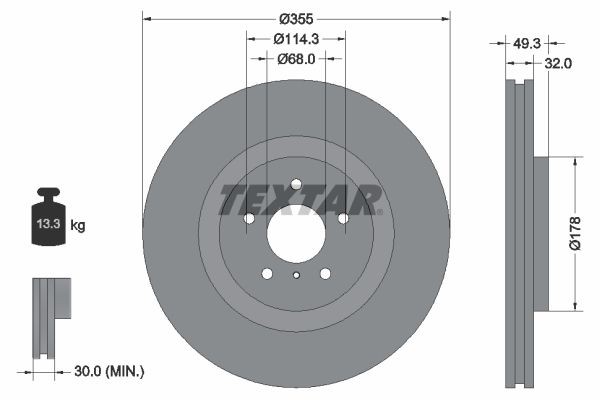 TEXTAR Bremseskive 92199105 Sports bremseskiver TEXTAR Nissan LEAF PRO+ 92199105