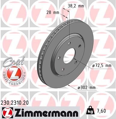 Disco de travão ZIMMERMANN 230.2310.20 ZIMMERMANN COAT Z 230.2310.20 Discos de freio FIAT FREEMONT 2023