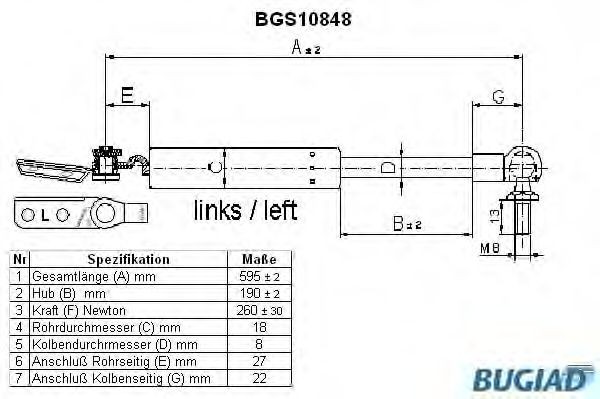 BUGIAD Gasveer achterklep BGS10848 BUGIAD BGS10848 Gasdrukveer Rocky SUV (F7, F8) prijs
