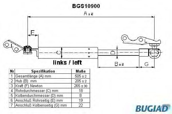 BUGIAD Ammortizatore pneumatico, Cofano bagagli / vano carico BGS10900 BGS10900 costo Pistoni portellone TOYOTA CARINA BUGIAD