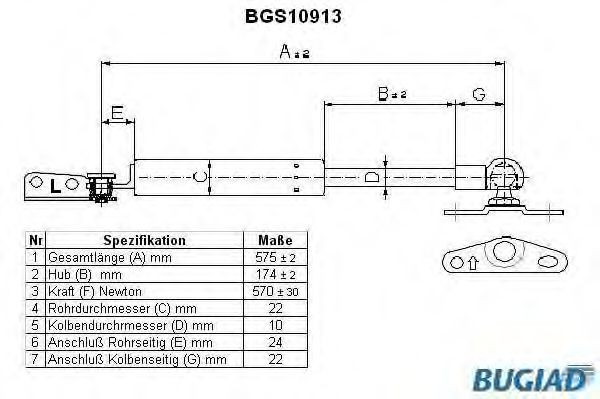 BUGIAD Ammortizatore pneumatico, Cofano bagagli / vano carico BGS10913 BGS10913 costo Pistoni portellone TOYOTA CARINA BUGIAD