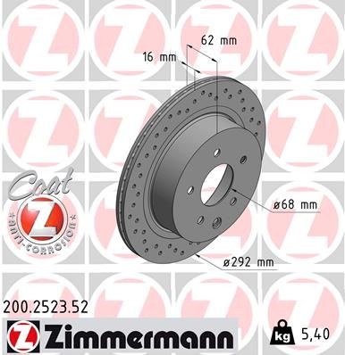 ZIMMERMANN Bremseskive 200.2523.52 Sports bremseskiver ZIMMERMANN Nissan LEAF SPORT COAT Z 200.2523.52