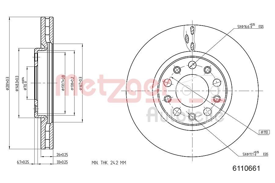 METZGER Jarrulevy 6110661 METZGER Sport-jarrulevyt ALFA ROMEO 6110661