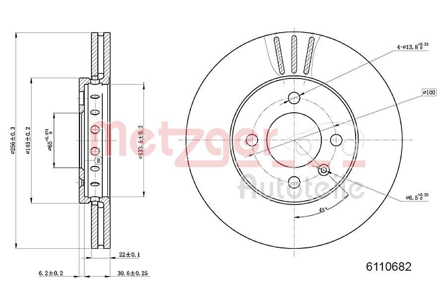 METZGER Brzdový kotouč 6110682 METZGER Športové brzdové kotúče SKODA 6110682