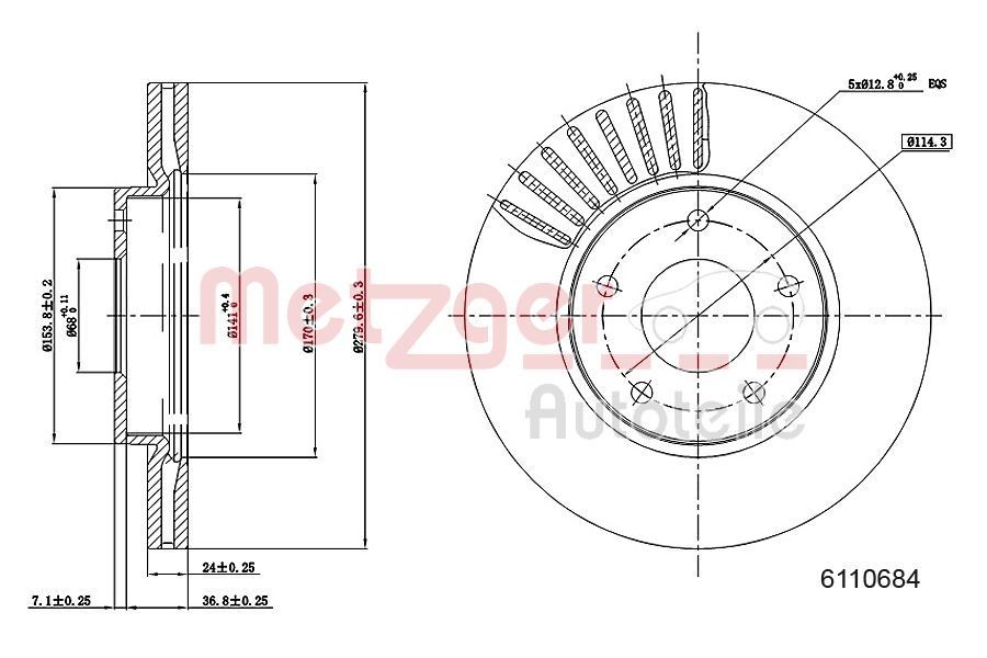 METZGER Remschijf 6110684 6110684 Remschijven METZGER NISSAN QASHQAI