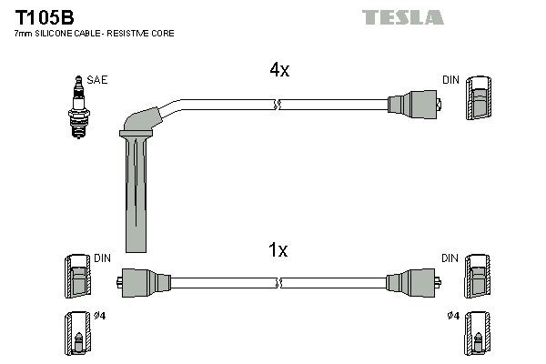 TESLA Tennplugg kabelsett T105B TESLA T105B Tennpluggkabler 96 Sedan pris