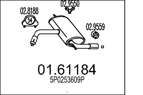 Silencieux arrière MTS 01.61184 MTS 01.61184 Silencieux d'échappement SEAT LEON 2013