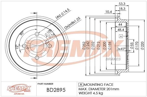 FREMAX Bremsetromle BD-2895 BD-2895 Bremsetromler TOYOTA IQ FREMAX