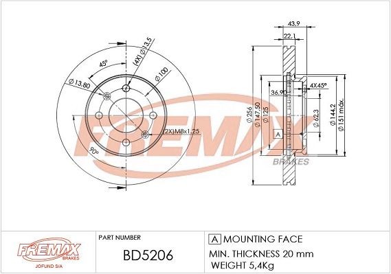 FREMAX Disque de frein BD-5206 Hyundai GALLOPER Disque de frein sport FREMAX BD-5206