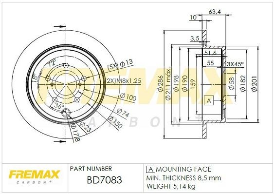 FREMAX Δισκόπλακα BD-7083 Αγωνιστικές δισκόπλακες FREMAX Toyota AURIS BD-7083