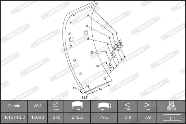FERODO Bremžu uzliku kompl., Trumuļu bremzes K15742.0-F3549 FERODO PREMIER K15742.0-F3549 Bremžu uzliku kompl., Trumuļu bremzes