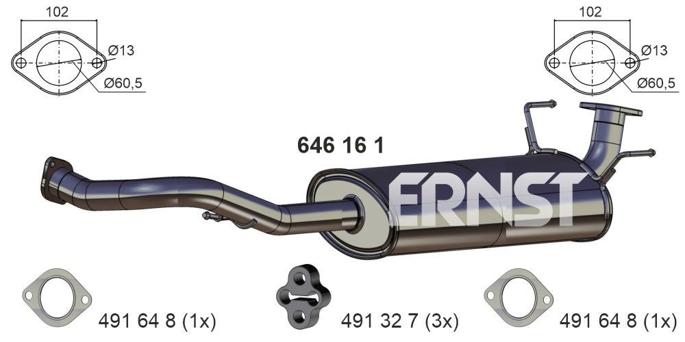 Keskiäänenvaimentaja ERNST 646161 ERNST 646161 KIA SORENTO 2010 Keskimmäinen äänenvaimennin