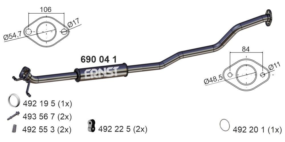 Mittelschalldämpfer ERNST 690041 ERNST 690041: Mittelschalldämpfer Suzuki SWIFT 2002