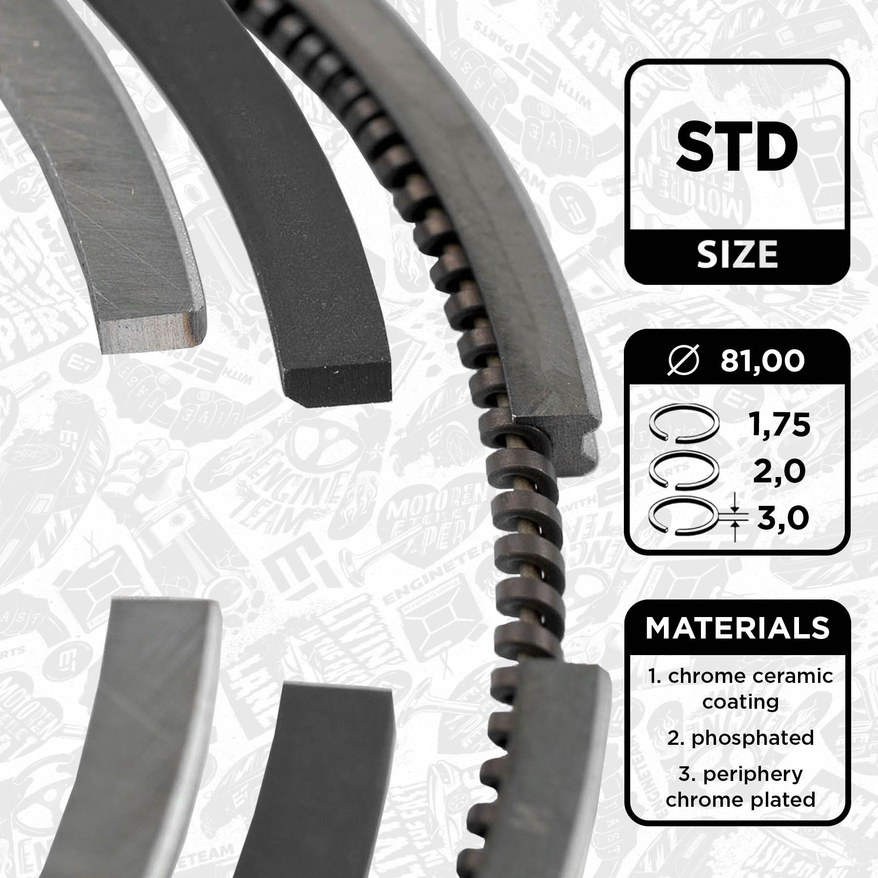 ET ENGINETEAM Jogo de segmentos do êmbolo R1005600 R1005600 Anéis do pistão MITSUBISHI L 200 ET ENGINETEAM