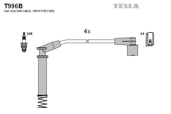TESLA Jogo de cabos de ignição T996B Cabo de velas TESLA Opel ASTRA T996B