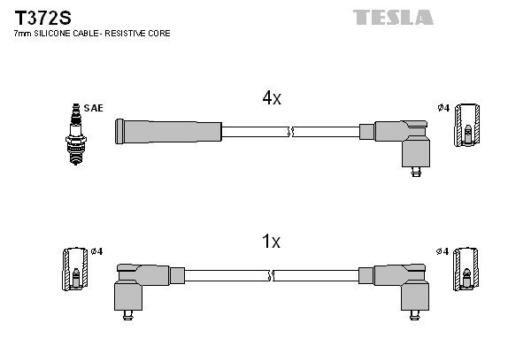 TESLA Sada zapaľovacích káblov T372S Sviečkové káble TESLA Skoda 105,120 T372S