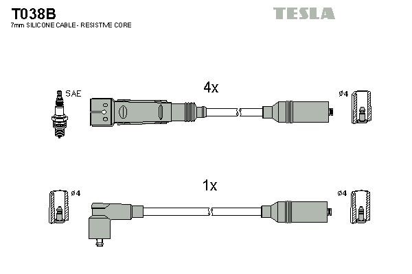 TESLA Σετ καλωδίων υψηλής τάσης T038B TESLA T038B Καλωδια μπουζι σετ Audi 80 B3 τιμες