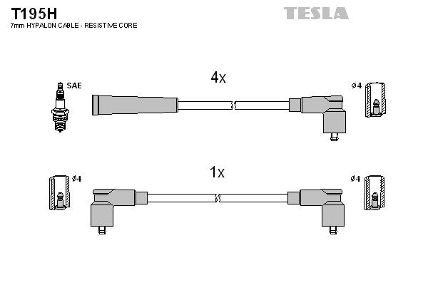 TESLA Sada zapaľovacích káblov T195H Zapaľovacie káble TESLA Skoda 105,120 T195H