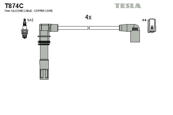 TESLA Bougiekabels T874C Skoda OCTAVIA Bougiekabel TESLA T874C