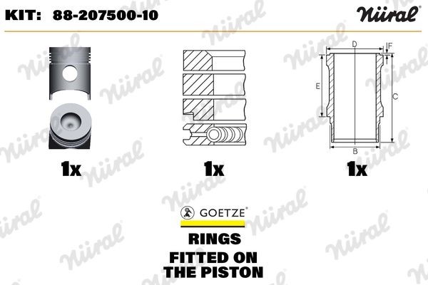 NÜRAL Reperationssæt, stempel / cylinder-foring 88-207500-10 NÜRAL 88-207500-10 Reperationssæt, stempel / cylinder-foring