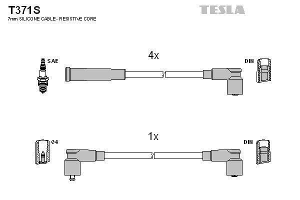 TESLA Tennplugg kabelsett T371S Tennpluggkabler TESLA Skoda 105,120 T371S