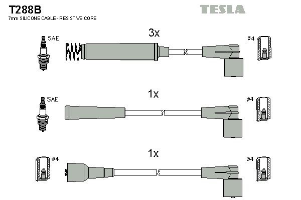 TESLA Augstsprieguma vadu komplekts T288B Svečvadi TESLA Opel VECTRA T288B
