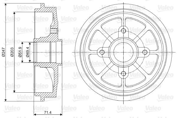 VALEO Bremsetrommel 237097 Bremsetrommel VALEO Peugeot 206 237097