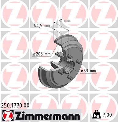 ZIMMERMANN Brzdový bubon 250.1770.00 Brzdový bubon ZIMMERMANN CABSTAR E 250.1770.00 lacné