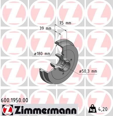 ZIMMERMANN Bremsetromle 600.1950.00 Bremsetromler ZIMMERMANN T-CROSS 600.1950.00 billig