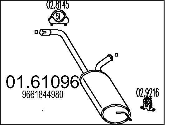 Bakre eksospotte MTS 01.61096 MTS 01.61096 Sluttlyddemper sport og universal Peugeot EXPERT 2020