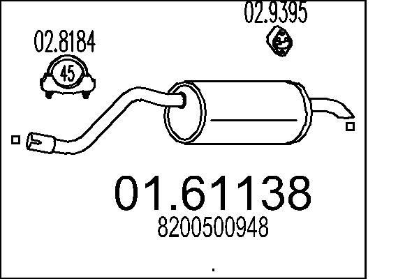 MTS Bakre ljuddämpare 01.61138 RENAULT Clio V Hatchback (BF) Bakre ljuddämpare MTS 01.61138