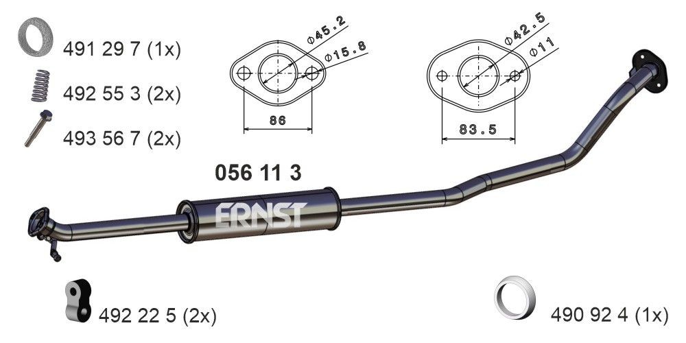 ERNST Keskiäänenvaimentaja 056113 ERNST 056113 OPEL Agila B keskimmäinen äänenvaimennin hinta