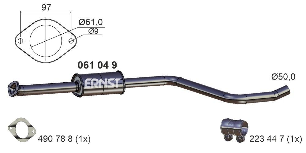ERNST Uitlaat middendemper 061049 Alfa Romeo GT Uitlaat middendemper ERNST 061049