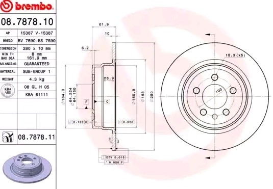 BREMBO Disque de frein 08.7878.11 Disque de frein sport BREMBO MG 4 08.7878.11 pas cher