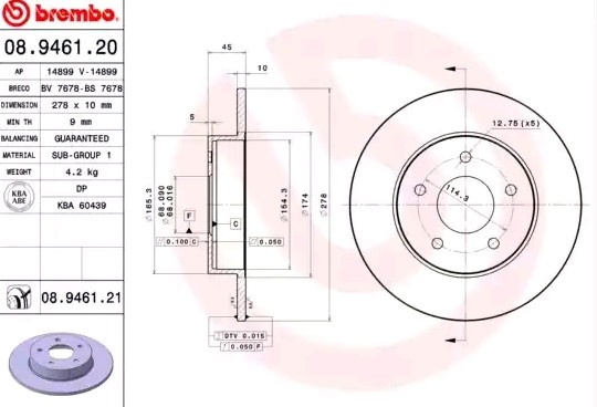 BREMBO Bremseskive 08.9461.21 BREMBO 08.9461.21 Bremseskive NISSAN Primera Hatchback (P12) 2.5 170 hk 2009