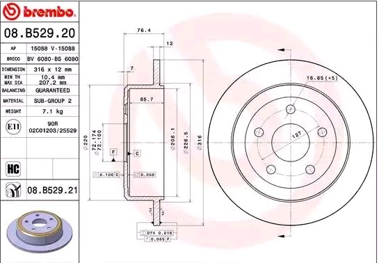 BREMBO Remschijf 08.B529.21 BREMBO 08.B529.21 Remschijf JEEP Wrangler IV (JL) 2.0 4xe Plug-in Hybrid (JL74) 381 Pk 2021